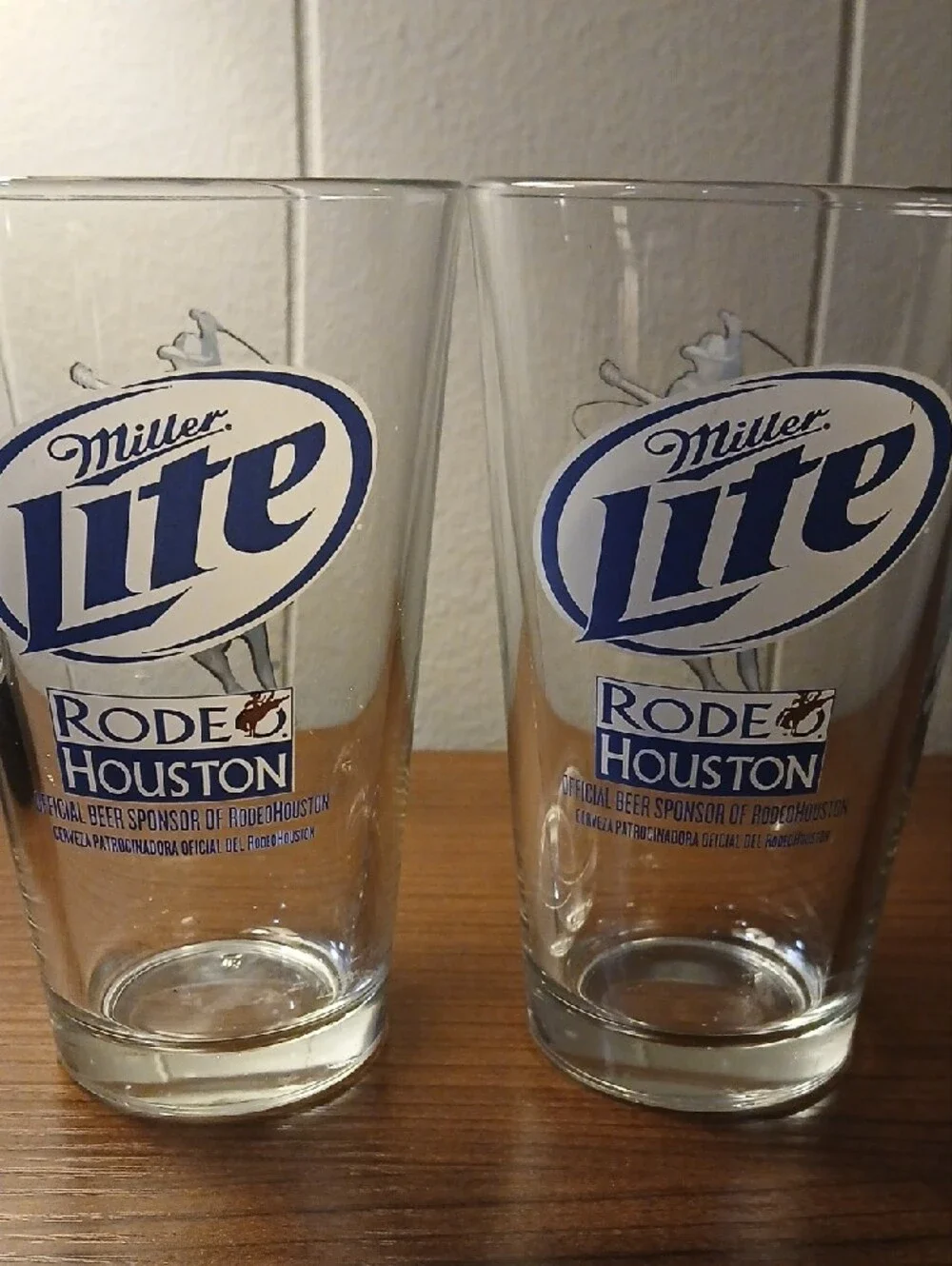Rodeo Houston Pint Glass - Clear with Blue Logo Set Of 2